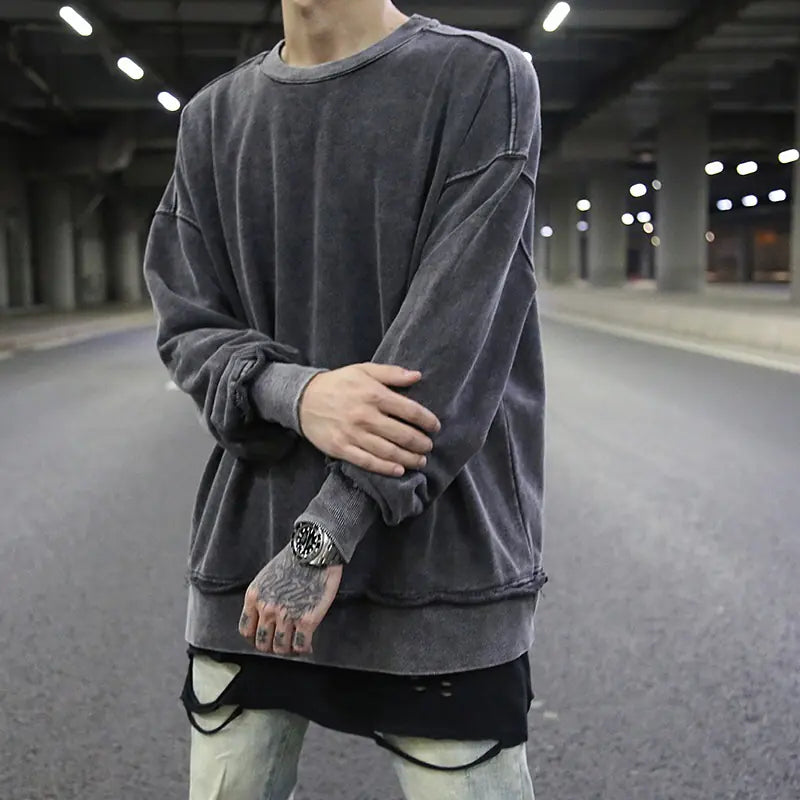 Vintage Wash Oversized Hoodie in Solid Gray