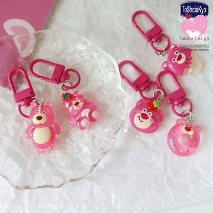 Cute Cartoon Strawberry Bear Keychain for Gifts