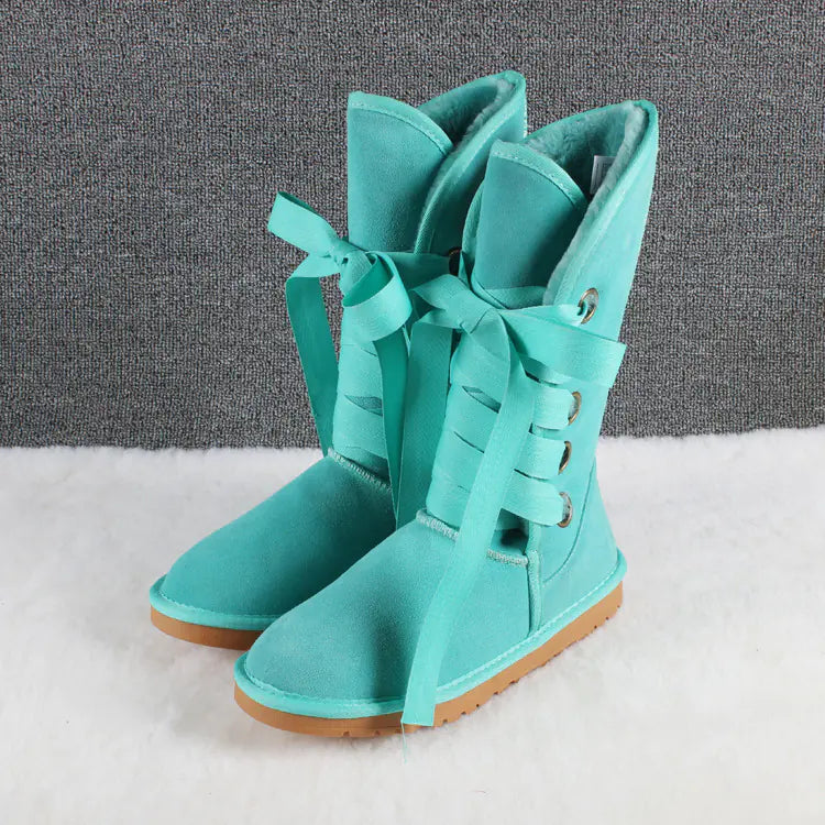Winter High-Top Snow Boots with Bow Tie Design