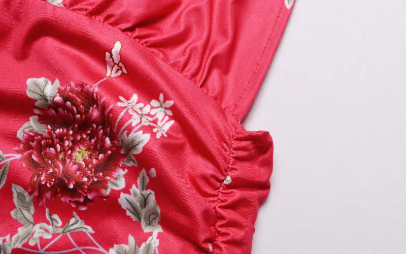 Sexy Deep V-Neck Floral Ruffle Bodycon Dress