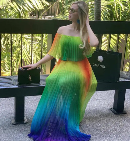 Gradient Pleated Sexy Dress