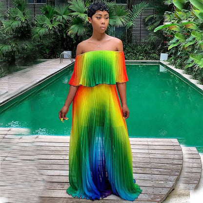 Gradient Pleated Sexy Dress