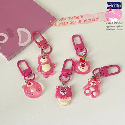 Cute Cartoon Strawberry Bear Keychain for Gifts
