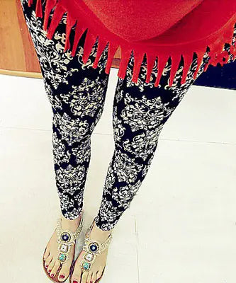 Blue and White Porcelain Milk Silk Ankle-Length Leggings