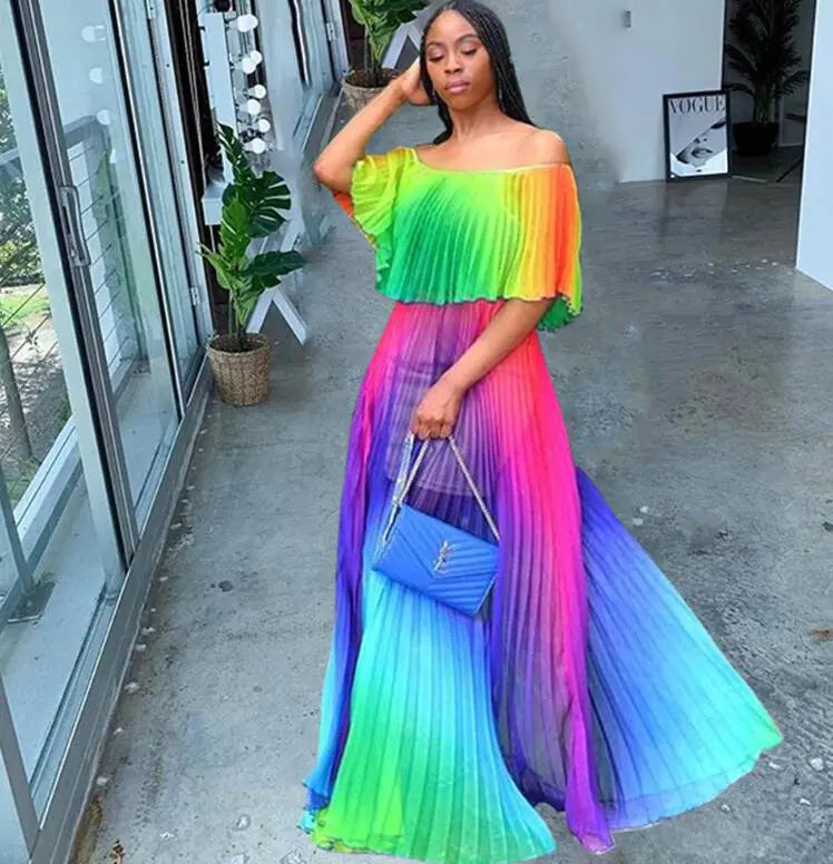 Gradient Pleated Sexy Dress