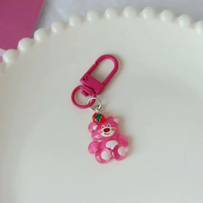 Cute Cartoon Strawberry Bear Keychain for Gifts