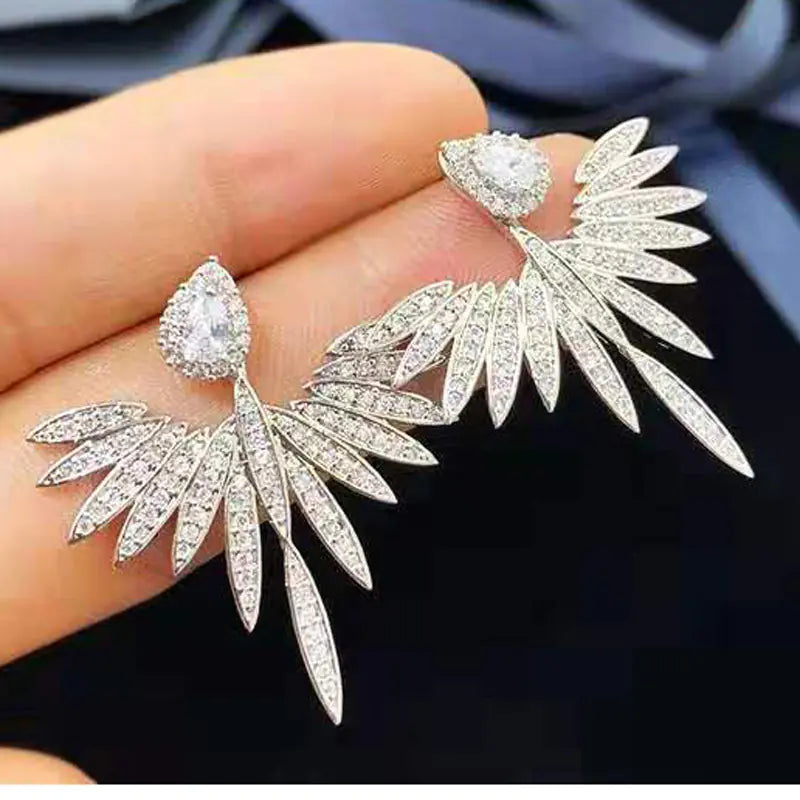 S925 Silver Angel Wing Earrings with Zirconia Accents