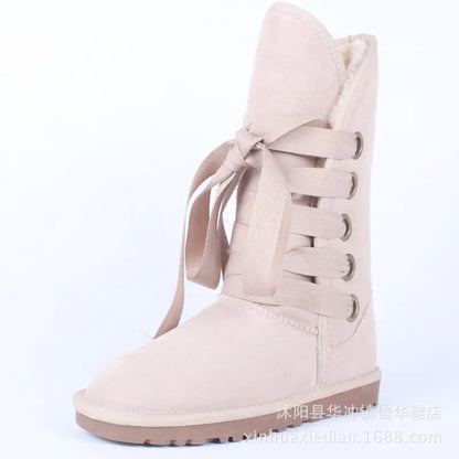 Winter High-Top Snow Boots with Bow Tie Design