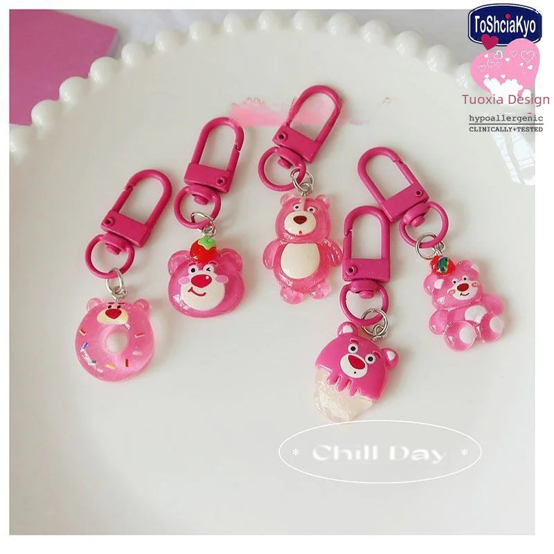 Cute Cartoon Strawberry Bear Keychain for Gifts