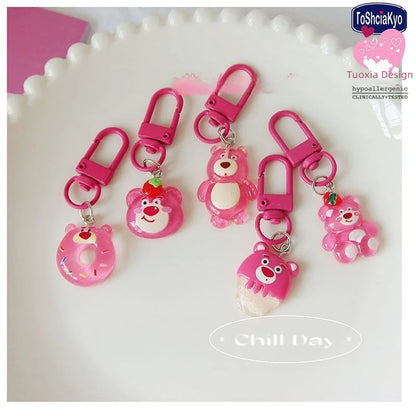 Cute Cartoon Strawberry Bear Keychain for Gifts