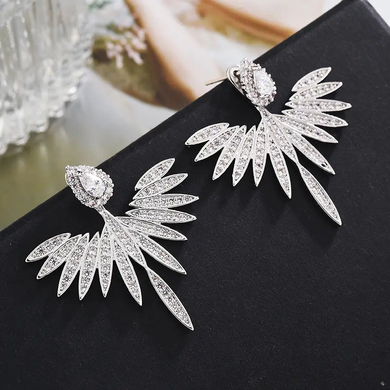 S925 Silver Angel Wing Earrings with Zirconia Accents