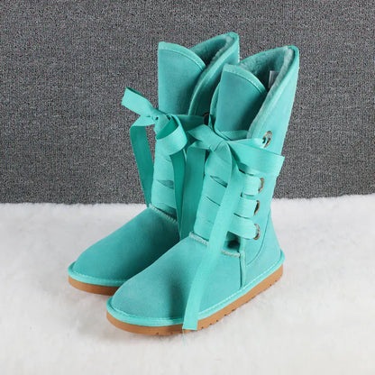 Winter High-Top Snow Boots with Bow Tie Design