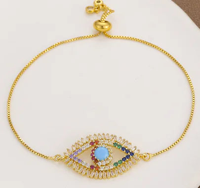 Fashionable Colorful Zirconia Bracelets with Evil Eye