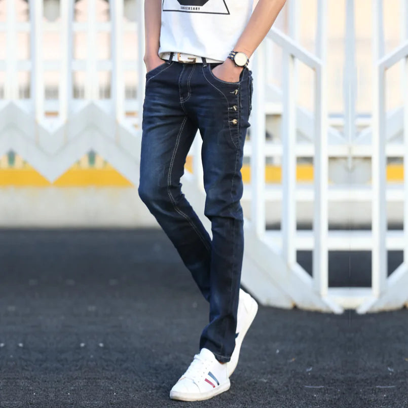 Men's Slim Fit Stretch Denim Pants for Autumn/Winter