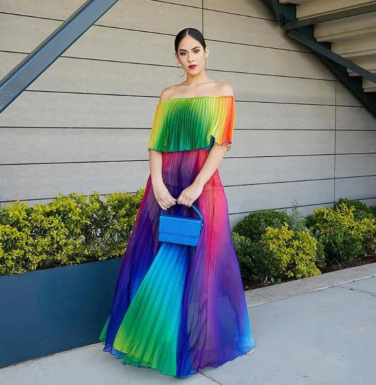 Gradient Pleated Sexy Dress