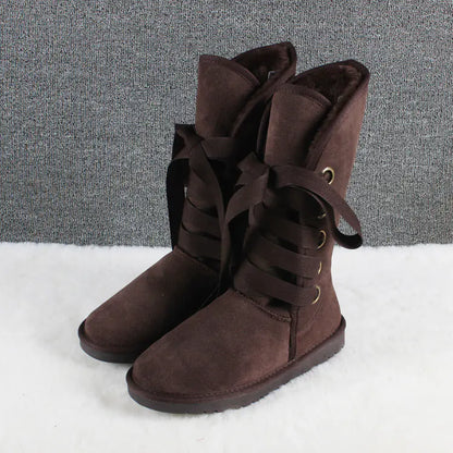 Winter High-Top Snow Boots with Bow Tie Design
