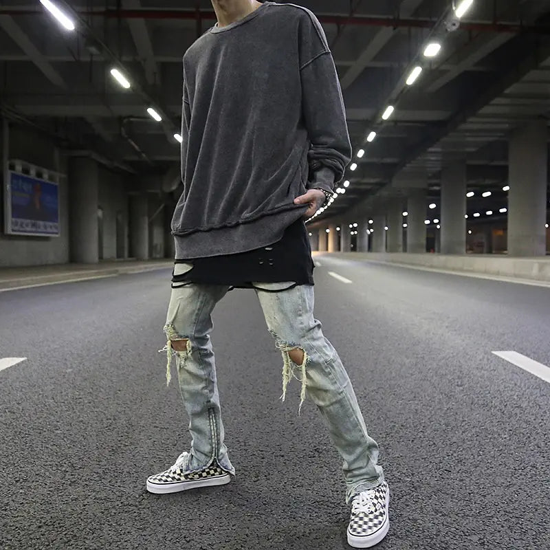 Vintage Wash Oversized Hoodie in Solid Gray