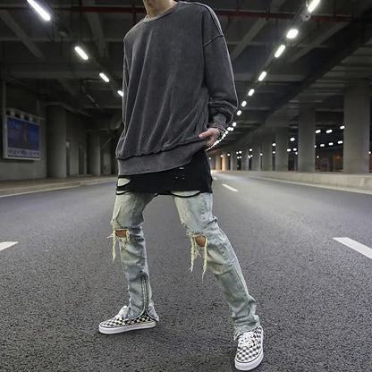 Vintage Wash Oversized Hoodie in Solid Gray