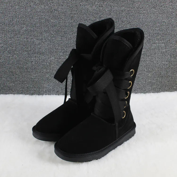Winter High-Top Snow Boots with Bow Tie Design