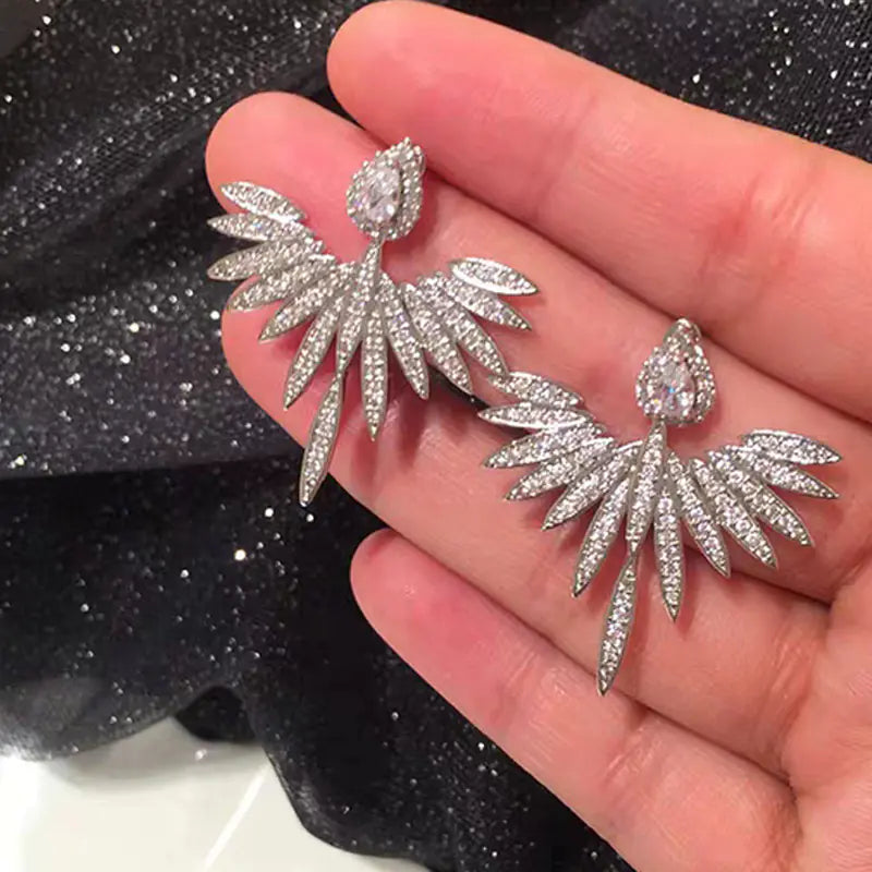 S925 Silver Angel Wing Earrings with Zirconia Accents