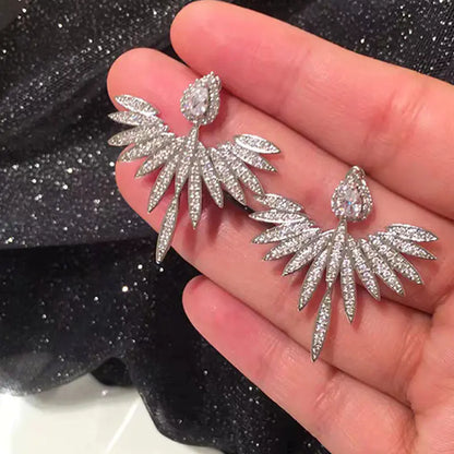 S925 Silver Angel Wing Earrings with Zirconia Accents