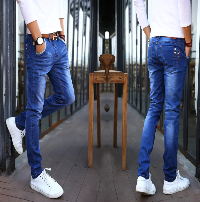Men's Slim Fit Stretch Denim Pants for Autumn/Winter
