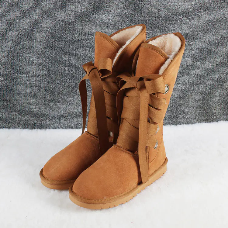 Winter High-Top Snow Boots with Bow Tie Design