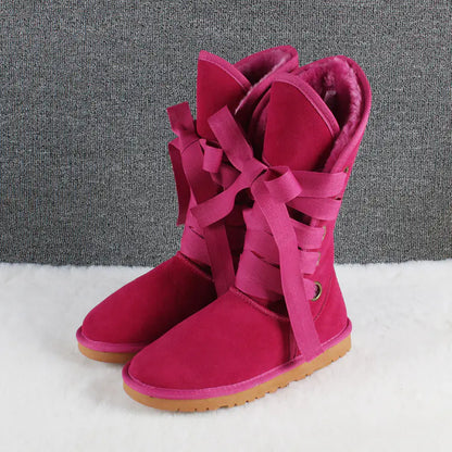 Winter High-Top Snow Boots with Bow Tie Design