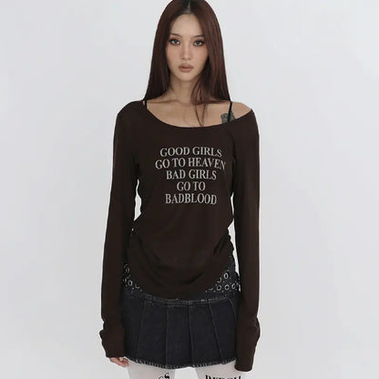 V-Neck Long Sleeve Angel Wings Hollow T-Shirt