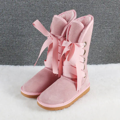 Winter High-Top Snow Boots with Bow Tie Design