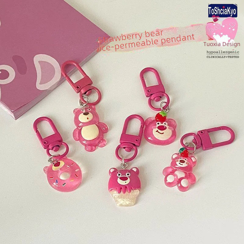 Cute Cartoon Strawberry Bear Keychain for Gifts