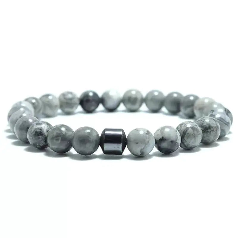 Men's 8mm Natural Stone Beaded Bracelet (Tiger Eye, Lava)