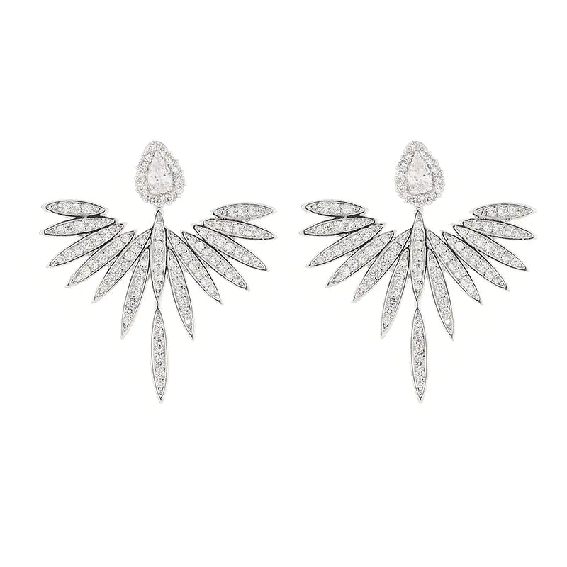 S925 Silver Angel Wing Earrings with Zirconia Accents