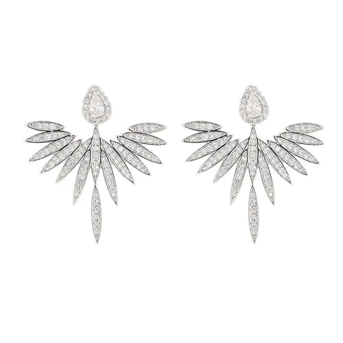 S925 Silver Angel Wing Earrings with Zirconia Accents