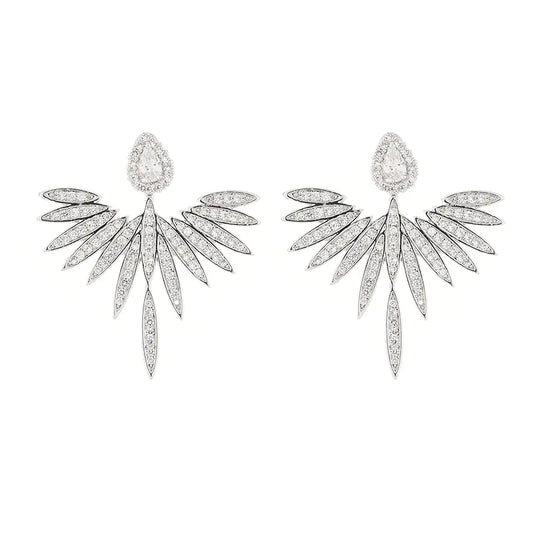 S925 Silver Angel Wing Earrings with Zirconia Accents