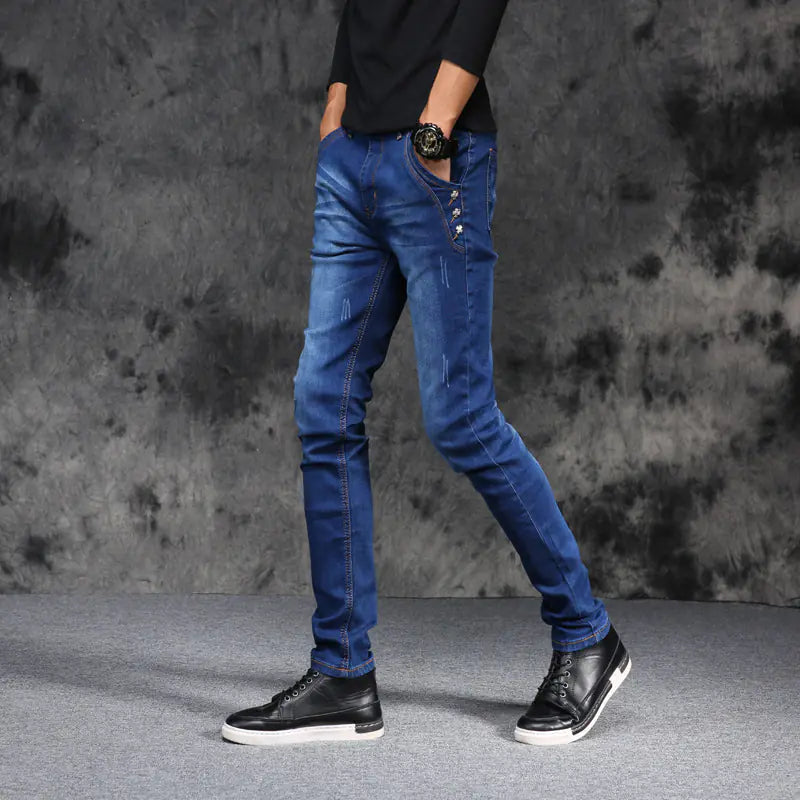Men's Slim Fit Stretch Denim Pants for Autumn/Winter
