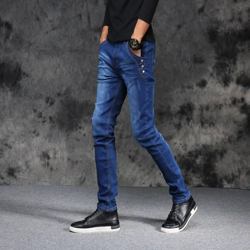 Men's Slim Fit Stretch Denim Pants for Autumn/Winter