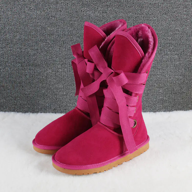 Winter High-Top Snow Boots with Bow Tie Design