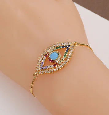 Fashionable Colorful Zirconia Bracelets with Evil Eye