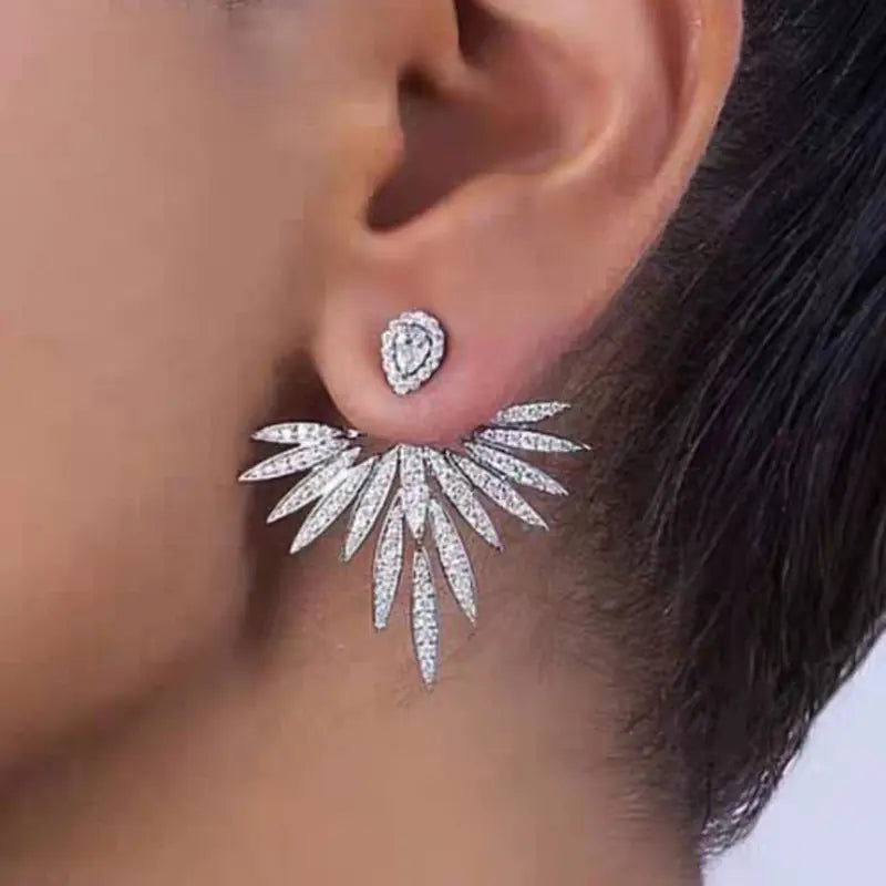 S925 Silver Angel Wing Earrings with Zirconia Accents