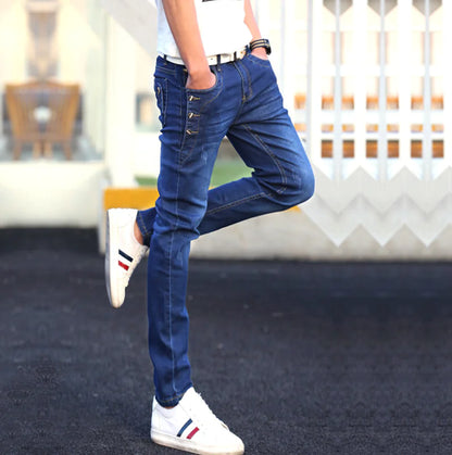 Men's Slim Fit Stretch Denim Pants for Autumn/Winter