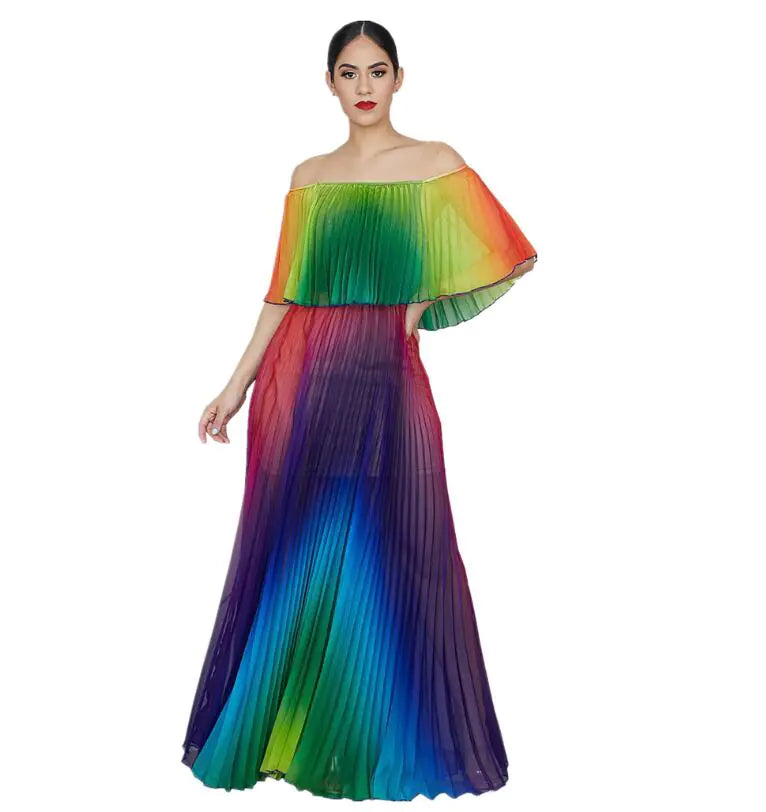 Gradient Pleated Sexy Dress