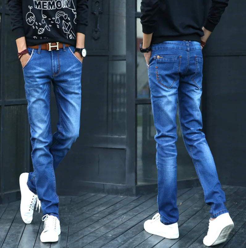 Men's Slim Fit Stretch Denim Pants for Autumn/Winter