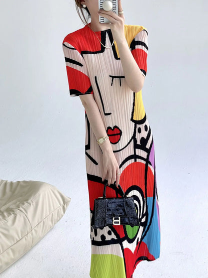 Funny Red Lips Graffiti Print T-Shirt Dress