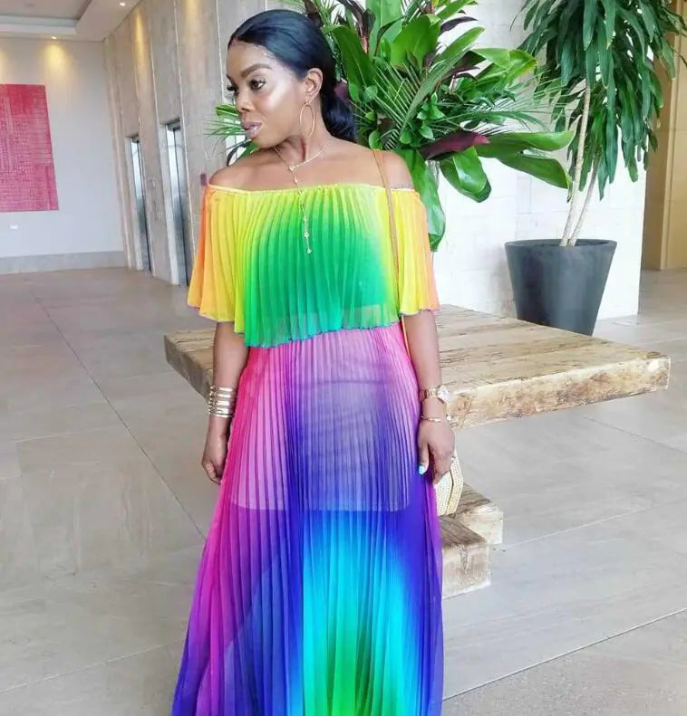 Gradient Pleated Sexy Dress