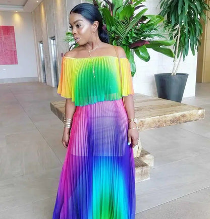 Gradient Pleated Sexy Dress