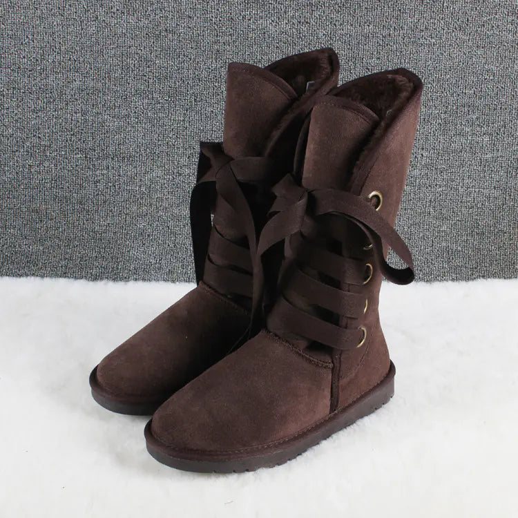 Winter High-Top Snow Boots with Bow Tie Design