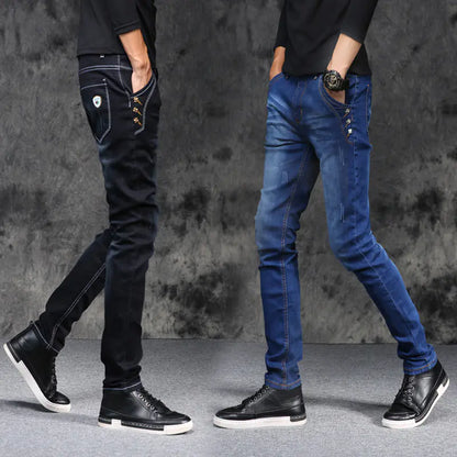 Men's Slim Fit Stretch Denim Pants for Autumn/Winter