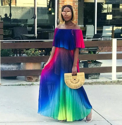 Gradient Pleated Sexy Dress