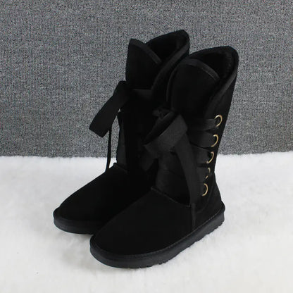 Winter High-Top Snow Boots with Bow Tie Design